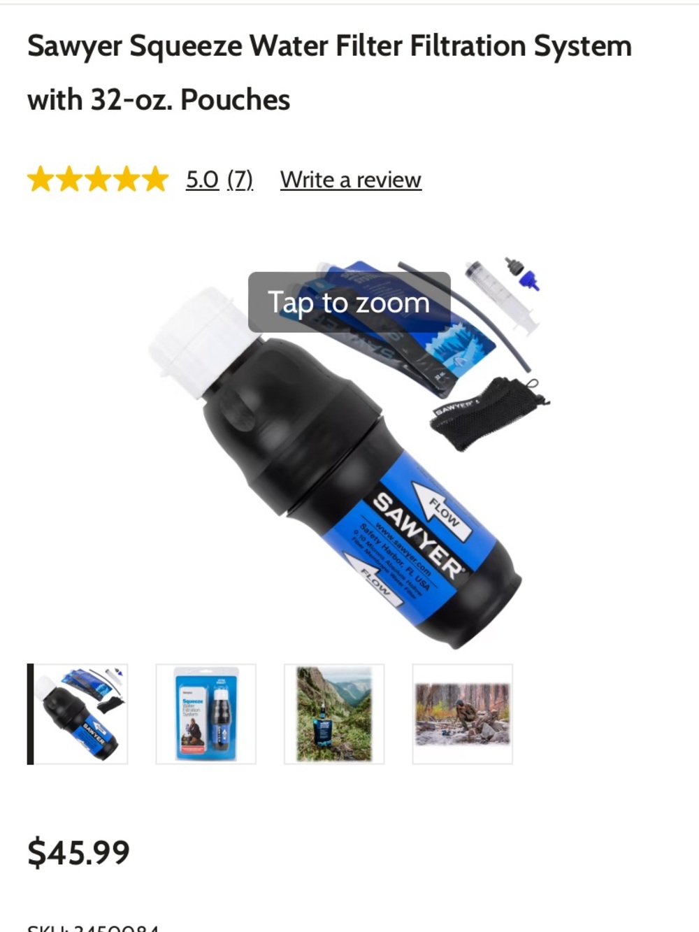 Sawyer Squeeze Water Filter Filtration System with 32-oz. Pouches Full System - Picture 3 of 3